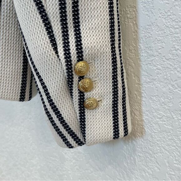 Zara Woman Striped Textured Single Button Blazer in Ivory and Navy size Small - Picture 11 of 14